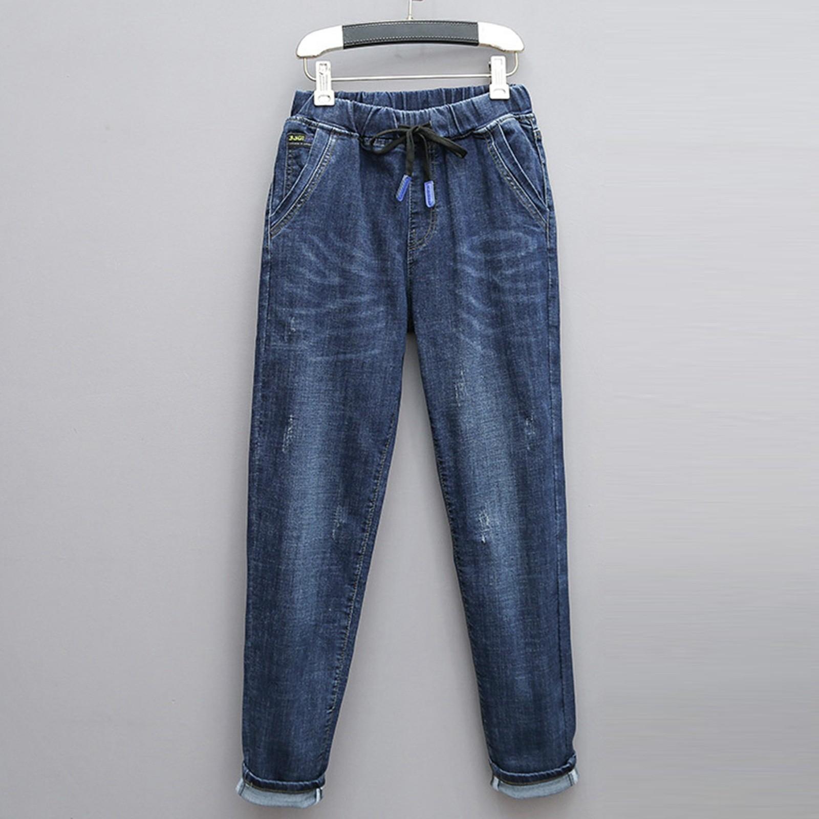 

Женские брюки большого размера, эластичные джинсы, свободные полуэластичные брюки XL синий