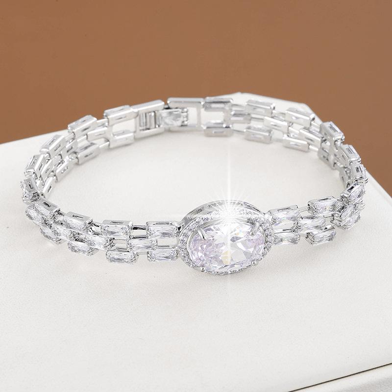 High-End Exquisite Zirconia Egg-Shaped Luxury Bracelet - Versatile Pure Copper Women's Fashion Accessory