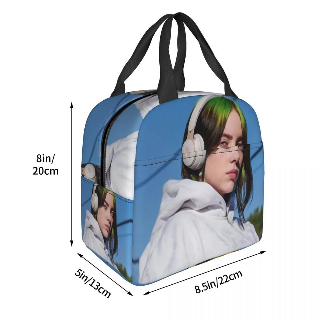 B-Billie-Girl E-eilish American Singer Insulated Lunch Bags Storage Food Box Portable Thermal Cooler Lunch Boxes For Work