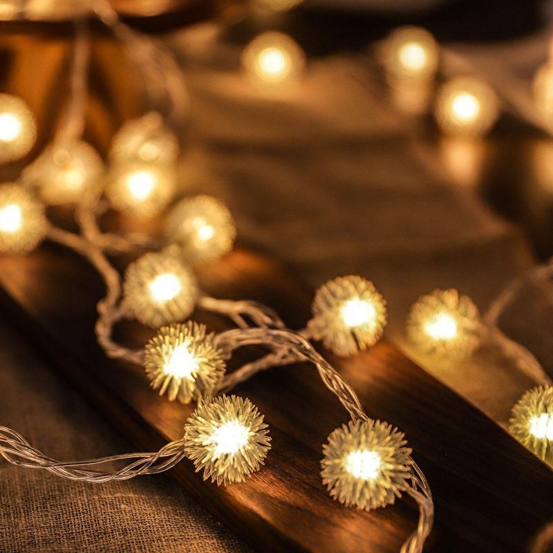 LEDs Snow Pompon Fairy Dandelion String Lights For Festival Christmas Party Wedding Garden Decoration DIY Lighting
