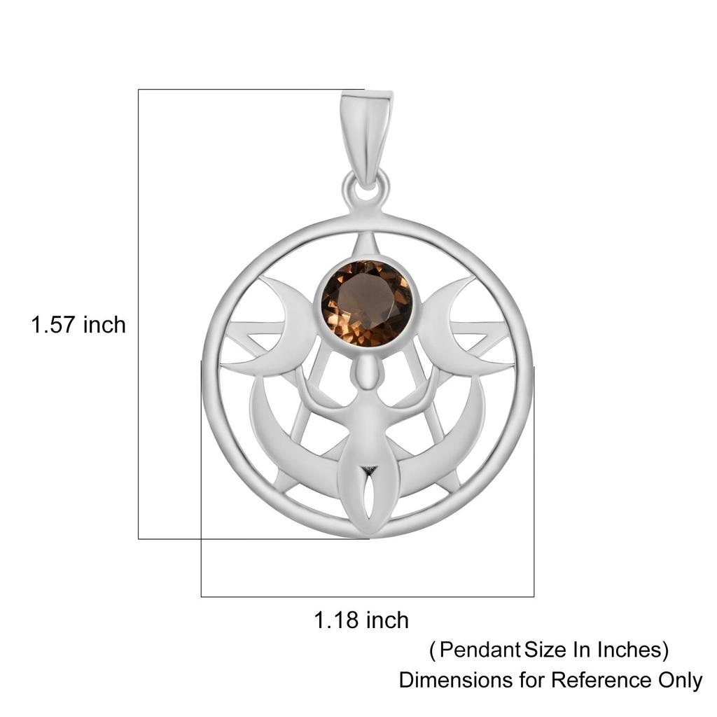 Triple Moon Goddess Celtic Pentagram Pentacle Pendant 925 Sterling Silver Natural Smoky Quartz Gemstone Pendant For Unisex