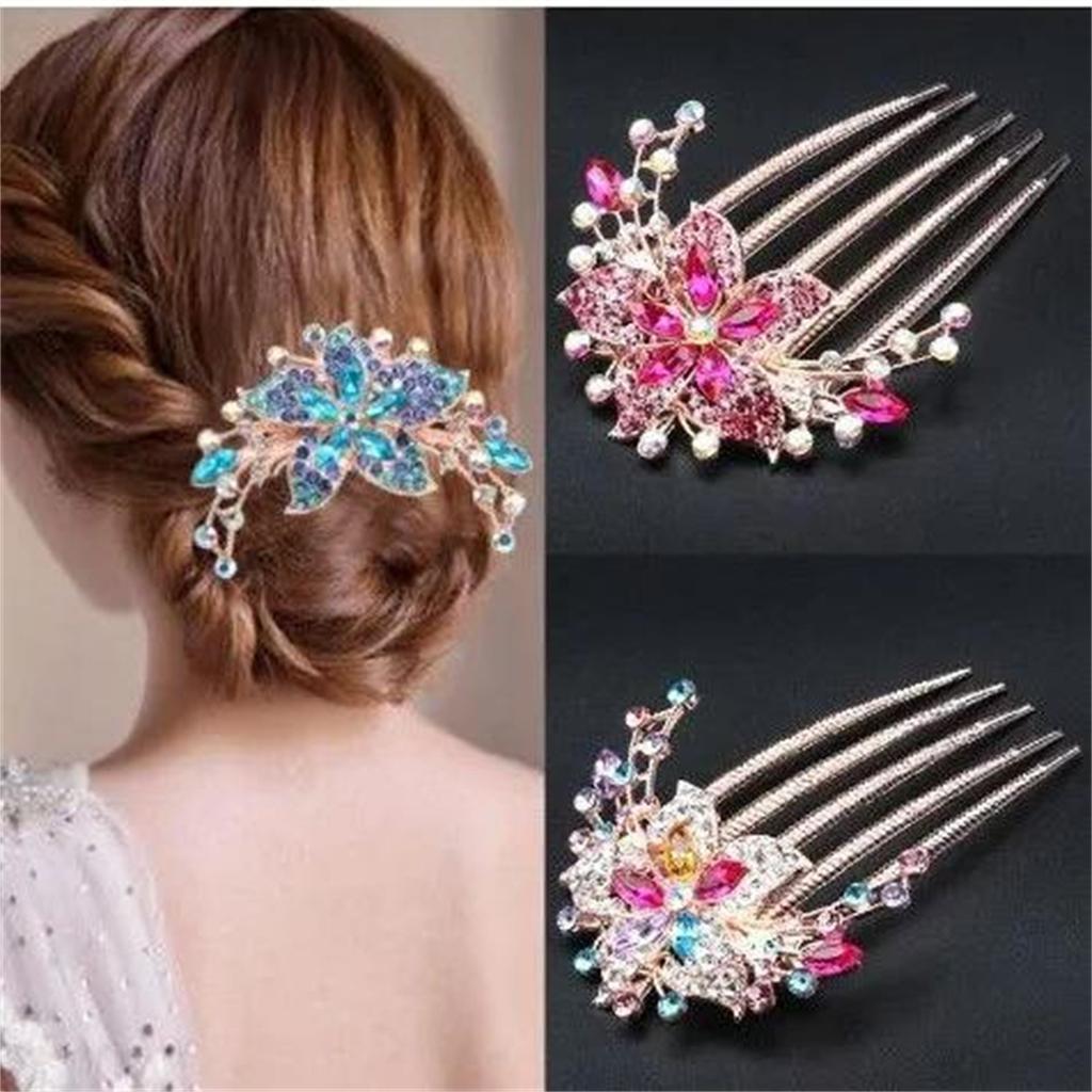 Alloy Diamond-studded Hair Comb Five-tooth Comb Hair Clip Ponytail Hair Fork