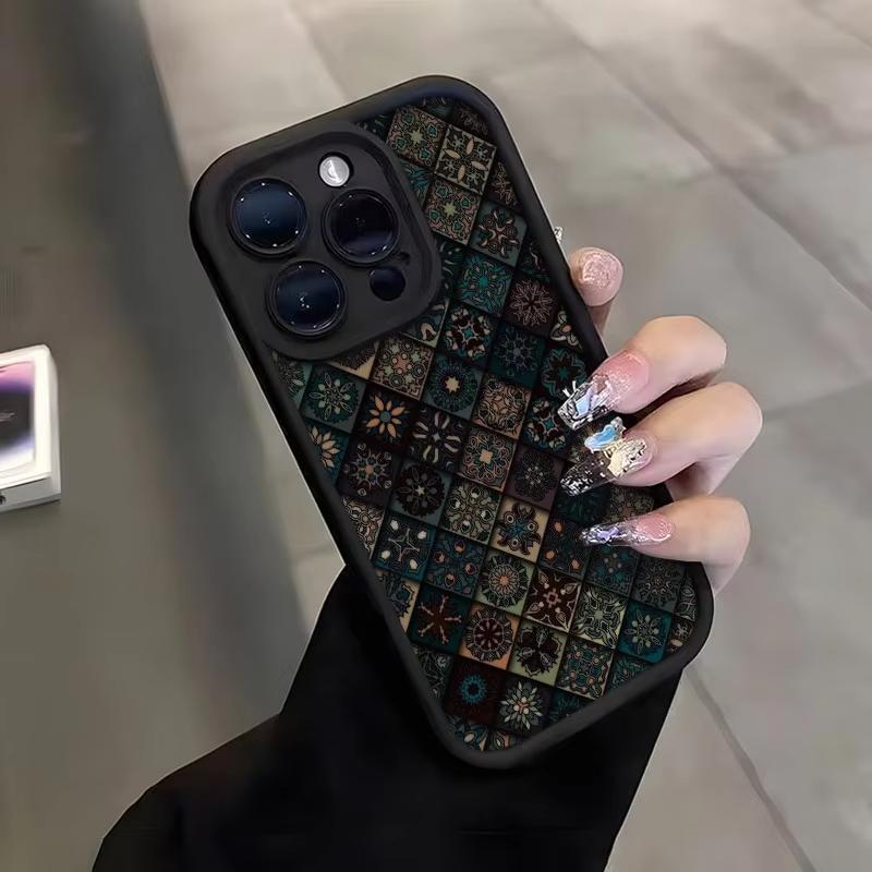 Vintage Ethnic Style Geometric Patchwork Pattern Matte Phone Case for iPhone 17 16 Pro Max 15 14 13 12 11 7 8 Plus XS X XR Cover