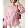 Women's Cotton and Linen T-shirt Loose Ruffled Sleeves Round Neck Long-sleeved Shirt