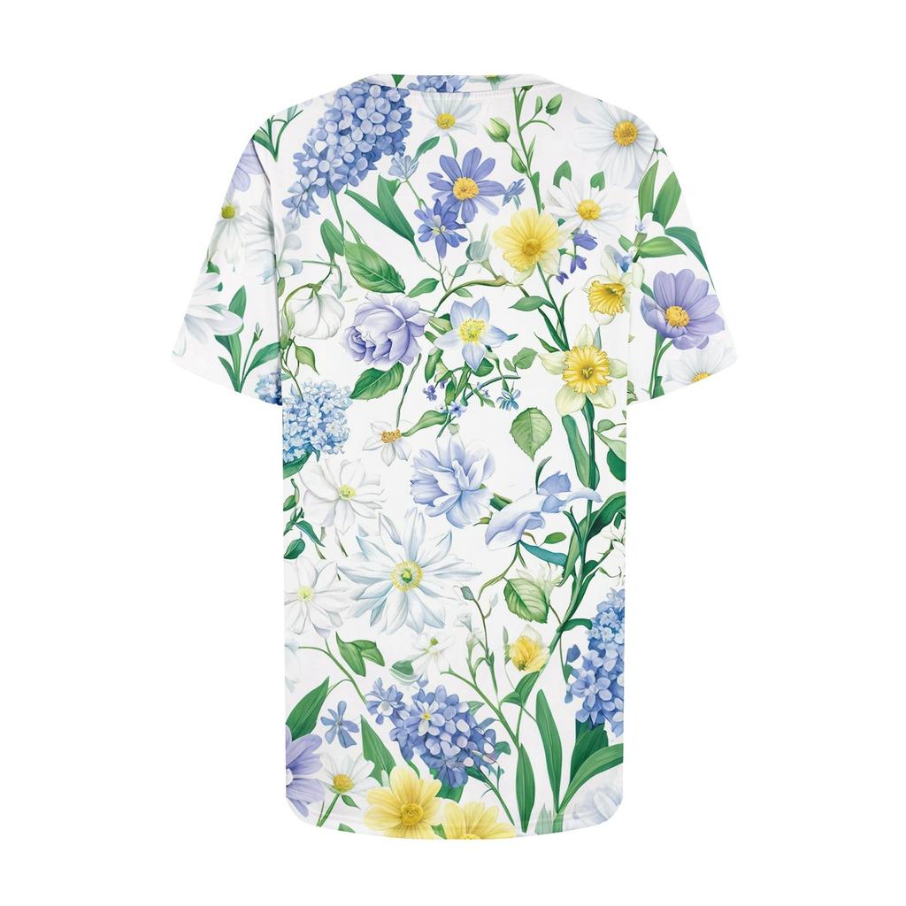 T-skjorter for kvinner Rund hals Pyntet avslappet Bluser Trykk Kort erm Sommerstopper Løs passform