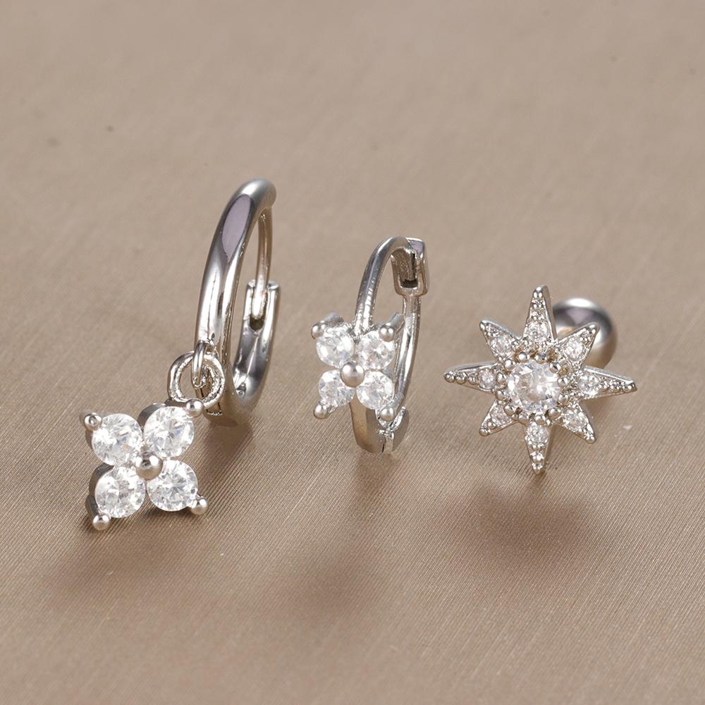 3-teiliges Vintage-Design-Set mit vier Zirkonia-Creolen für Frauen, winziger Knorpelpiercing-Ohrring aus Edelstahl, Schmuckgeschenk