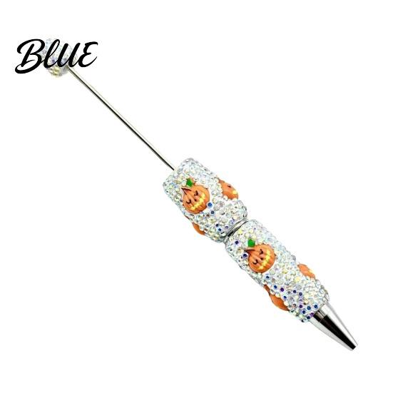 Rhinestone Writing Pen Beadable Pen Glitter Plastic Beaded Halloween Pumpkin Ghost Skull Smooth Gel Ink for DIY Craft Making School Office Supplies