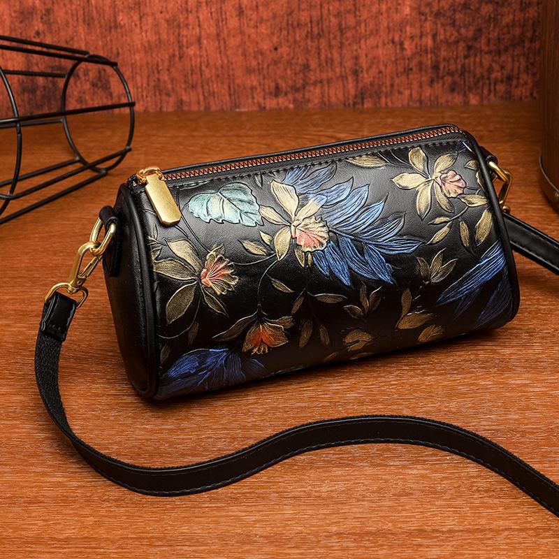 Umhängetasche mit chinesischem Druck - Vintage-Textur, großes Fassungsvermögen, Damenhandtasche, handbemalte Kunst, lässige Pendler-Geldbörse