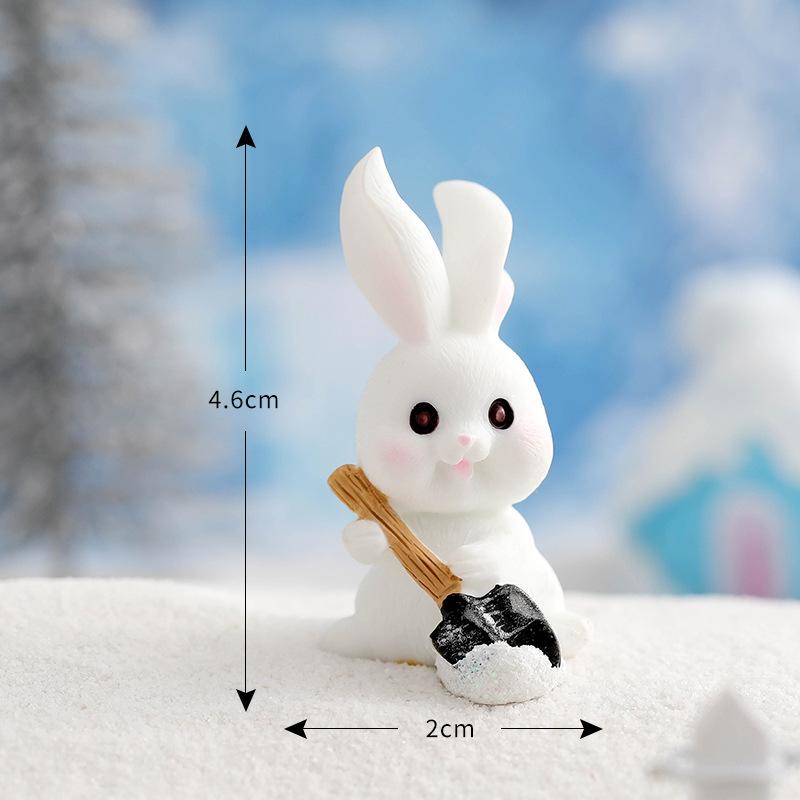 Micro-landscape Cute Little Rabbit Winter Snow Scene Snowman Decorative Accessories Car Carrying Small Ornaments