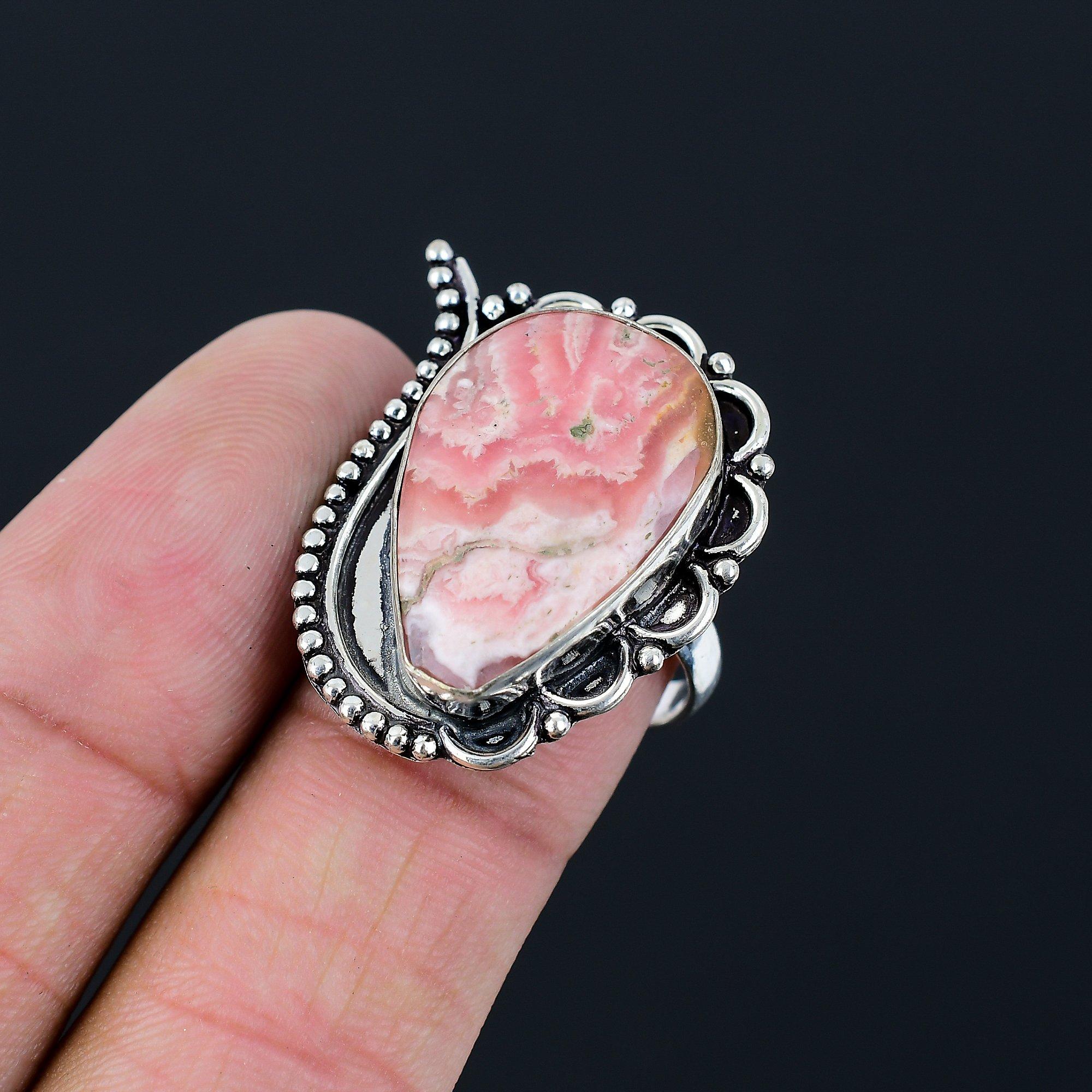 Daughters Day Sale Rhodochrosite Gemstone Sterling Silver Ring Jewelry Size 8.5 8.5