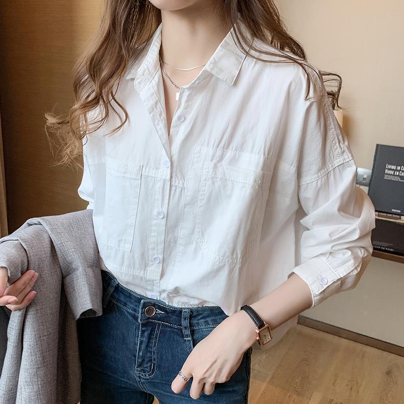 

2024 Women s White Long-Sleeve Versatile Lapel Shirt - Loose, Casual, Spring/Autumn Fashion 2XL белый