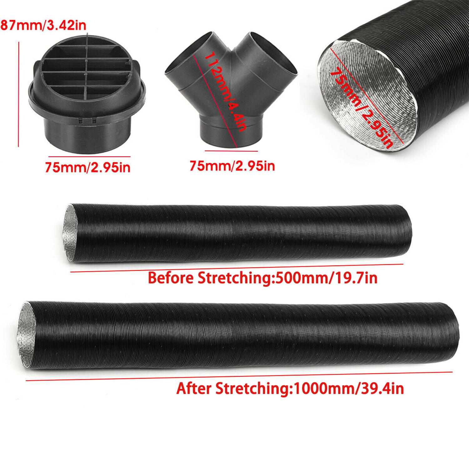 

Compatible with Webasto Heater 75mm Heater Pipe Ducting Y Branch Warm Outlet Vent Kit