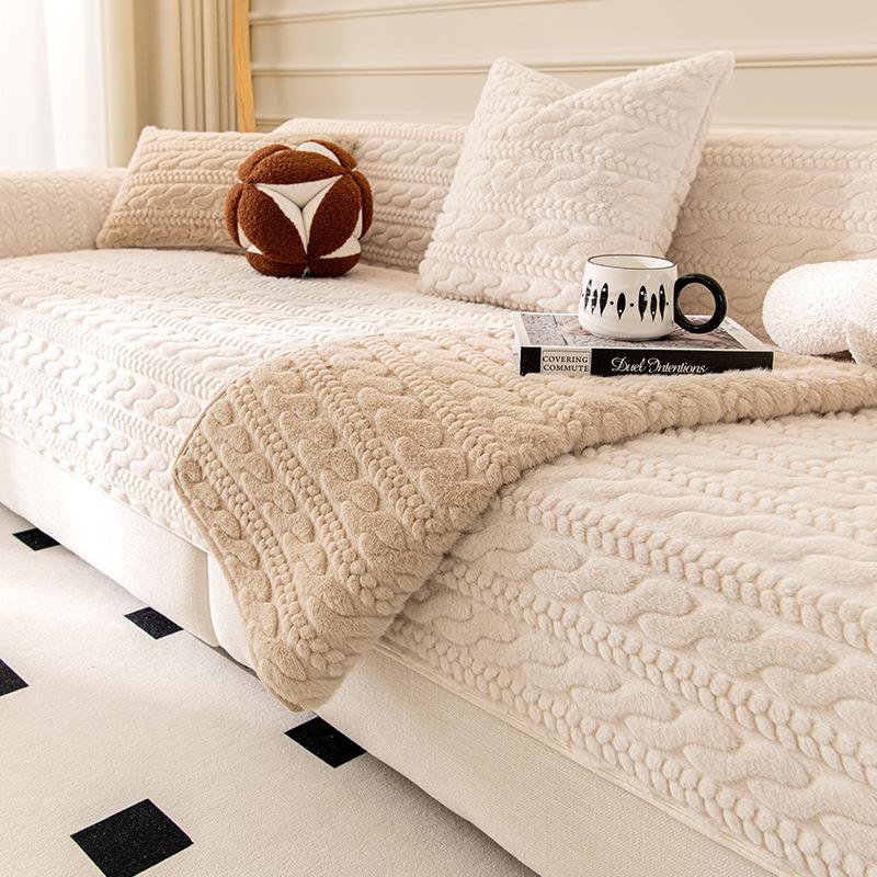 Light Luxury Sofa Cushion, Autumn And Winter Millet Mink Fleece Thickened Warm Seat Cushion, High-End Sofa Cover Cover Cloth Towel