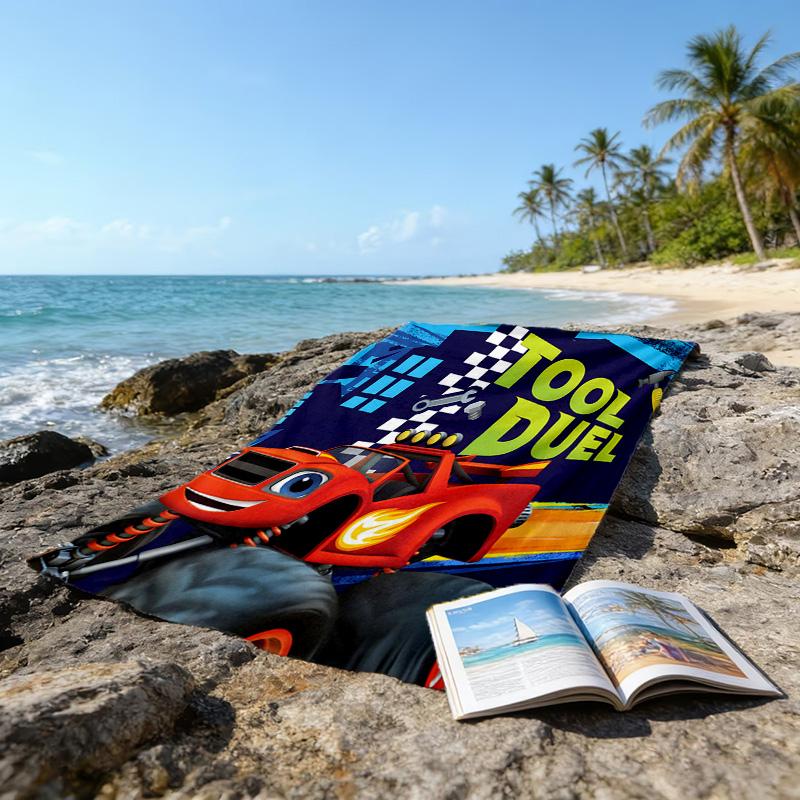 1pc Blaze and the Monster Machines Beach Towel, Beach and Seaside Swimming Pool Equipment, Fashion Pattern, Rectangular, Travel Essentials