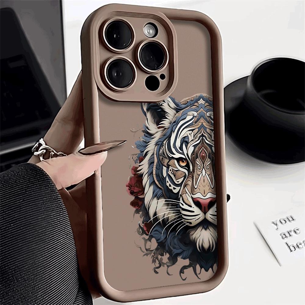 Intricate Tiger Head with Roses Phone Case For iPhone 17 Pro Max 16E 15 Pro 14 13 12 11 Mini AIR XS XR XS 8Plus Flexible Anti Sc