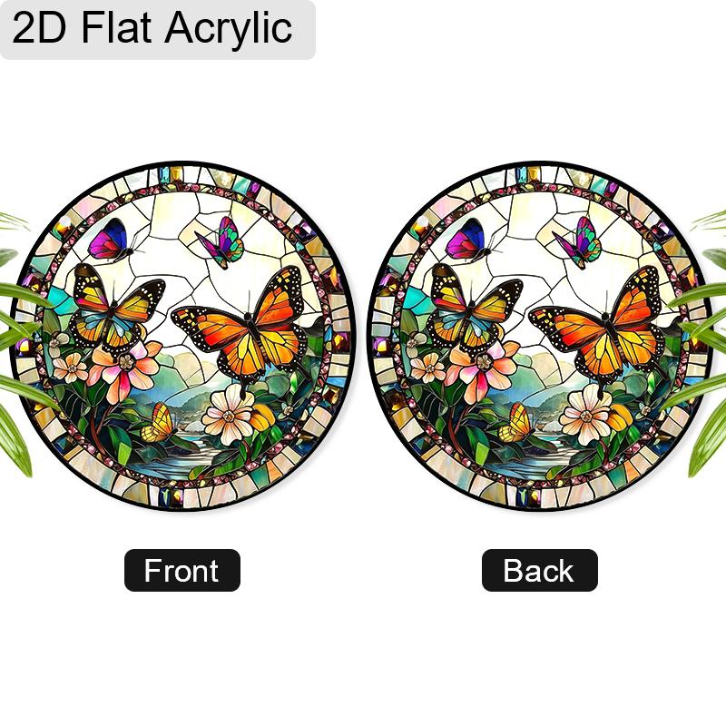 Acrylic Colorful Butterflies and Flowers Suncatcher, Stained Glass Style Window Hanging Ornament for Nature and Garden Lovers