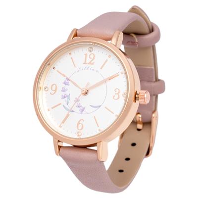 Fieldwork Damenuhr Analog mit Lederarmband, Einfaches Blumenmuster, Rosam Pink, MKL2611-2