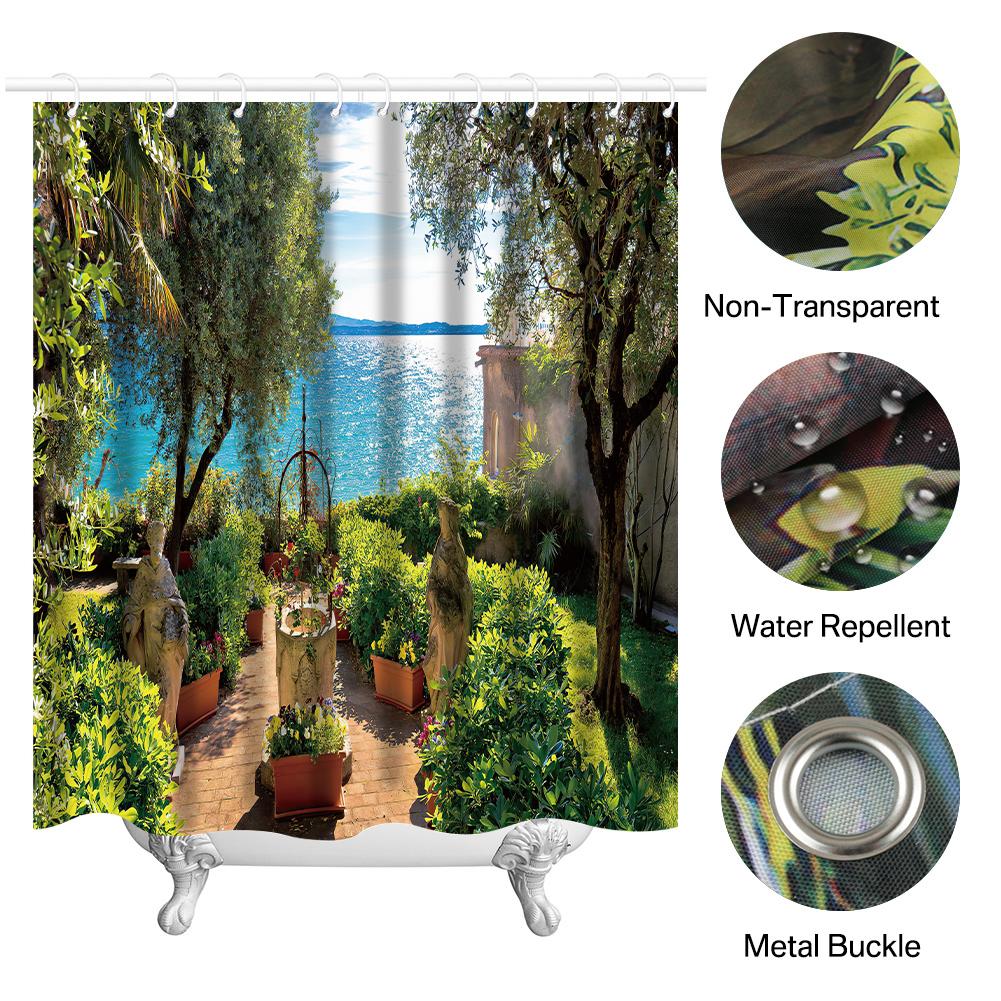 3D Printing Shower Curtain 180x180cm/180x200cm Window Scenery Green Plant Landscape Bathroom Curtains With Hooks Waterproof