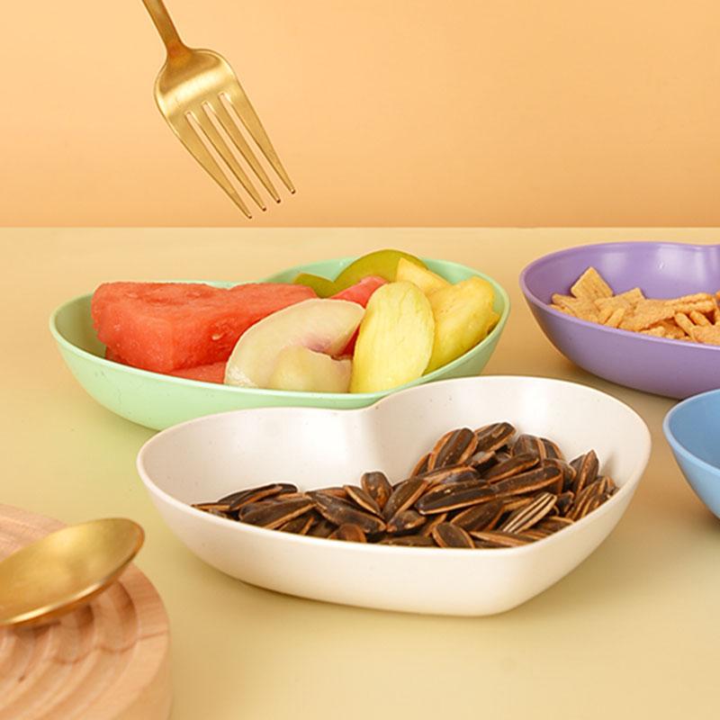Wheat Straw Heart Shape Spitting Bones Dish 5 Pcs Japanese Style 5.5 Inch Solid Color Plastic Plate Simple Anti-fall Snack Plate