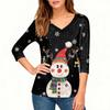 3/4 Sleeve Shirts For Women Print Christmas Tees Blouses Casual Plus Size Basic Tops Pullover