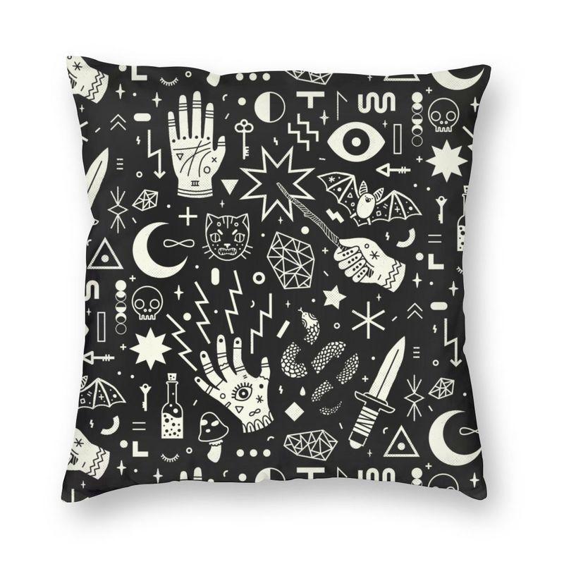 Halloween Witch Raven Square Putetrekk dekorasjon Gotisk Okkult Magic Witchy Putetrekk for sofa Bil Putetrekk