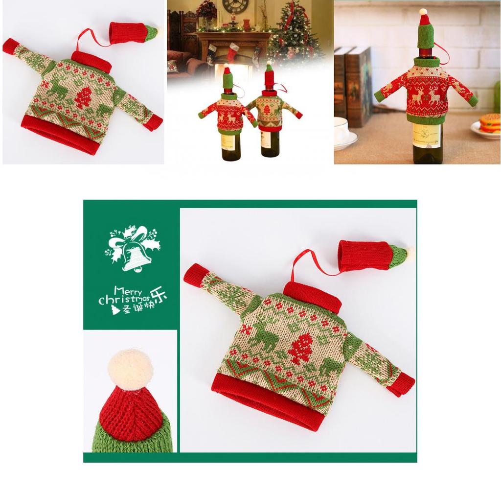 Christmas Knit Sweaters Wine Bottle Decor For Festive Dinner Table Setting