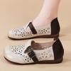 Women's Leather Baotou Hollow Out Flat Sole Sandals Summer New Soft Sole Non Slip Retro Round Toe Lightweight Slip On Cave Shoes