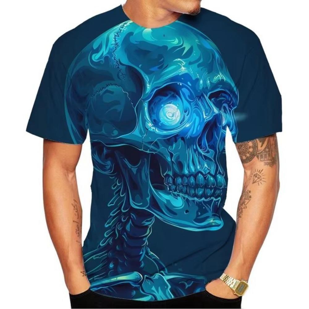 New Fashion 3D Printed Skull Pattern Men's Street Style Round Neck Short Sleeved T-shirt
