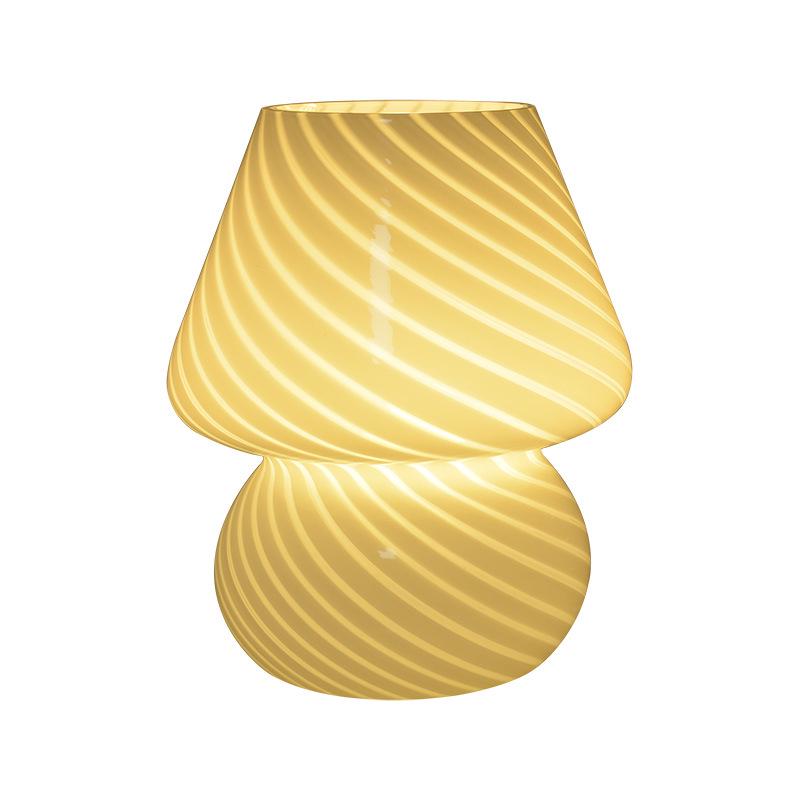 American Medieval Vintage Striped Glass Mushroom Table Lamp with USB - Retro Bedside Night Light