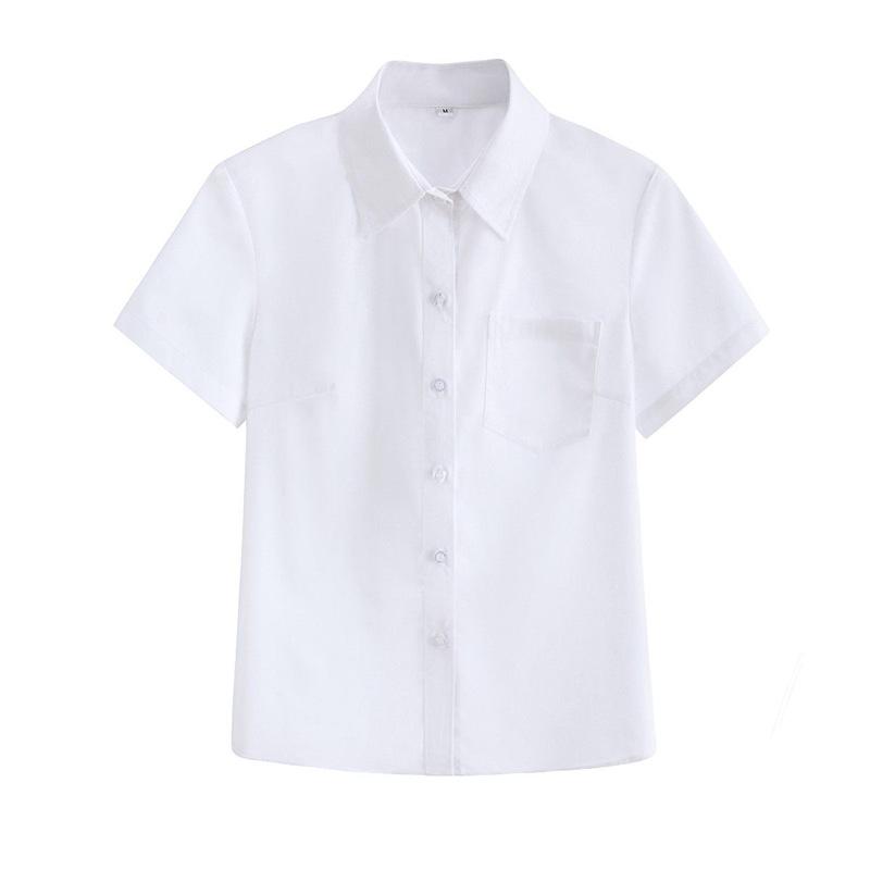 JK Women's White Shirt: Basic Pointed Collar, Versatile Academy Style, Japanese High School Student Commuter Uniform Top.