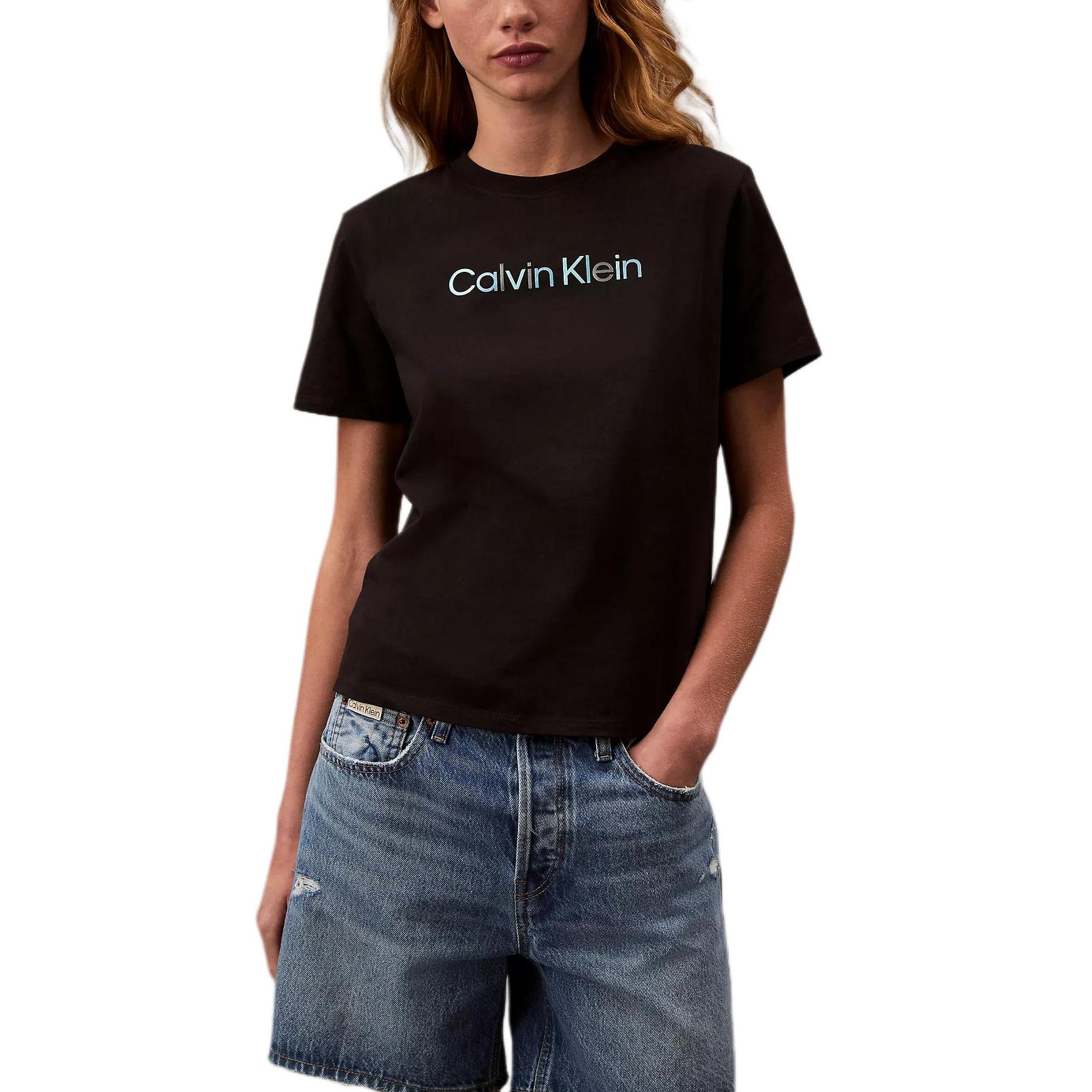 

Calvin Klein Мягкая Дышащая Футболка с Круглым Вырезом Удобная с Коротким Рукавом Женские топы Черный 478015S-001 S