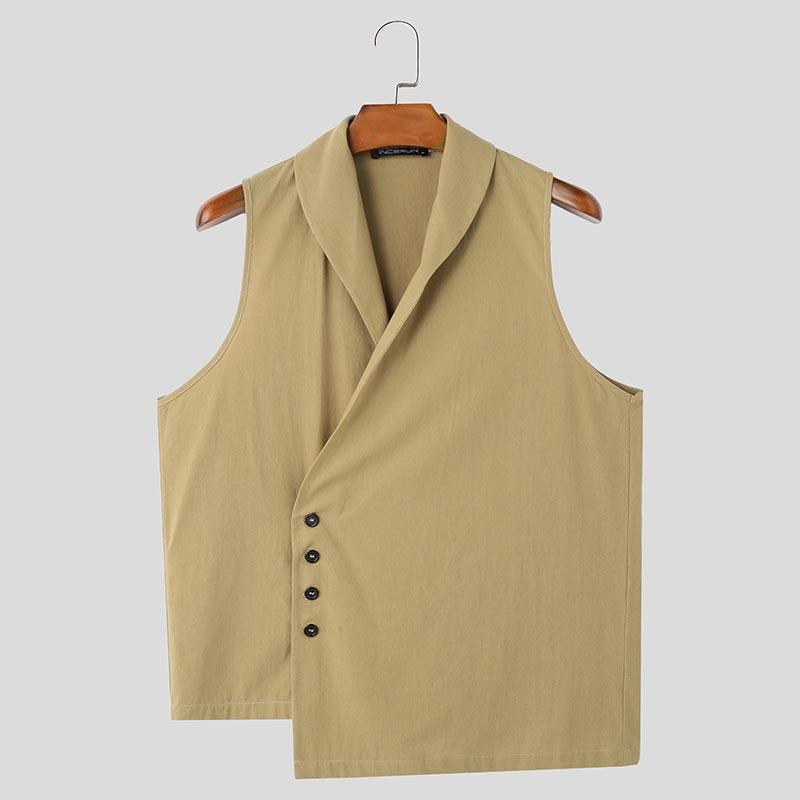 

INCERUN Summer Men V Neck Sleeveless Buttons Side Casual Cargo Tank Tops M хаки