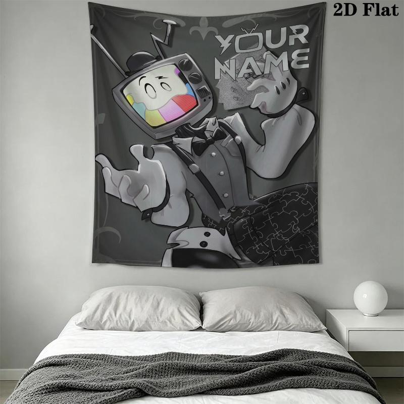 Custom Name Mr. Puzzles Smg4  Wall Tapestry Aesthetic Wall Hanging Printed Fabric Blanket Decorative Tapestries for Bedroom Living Room Home Decor