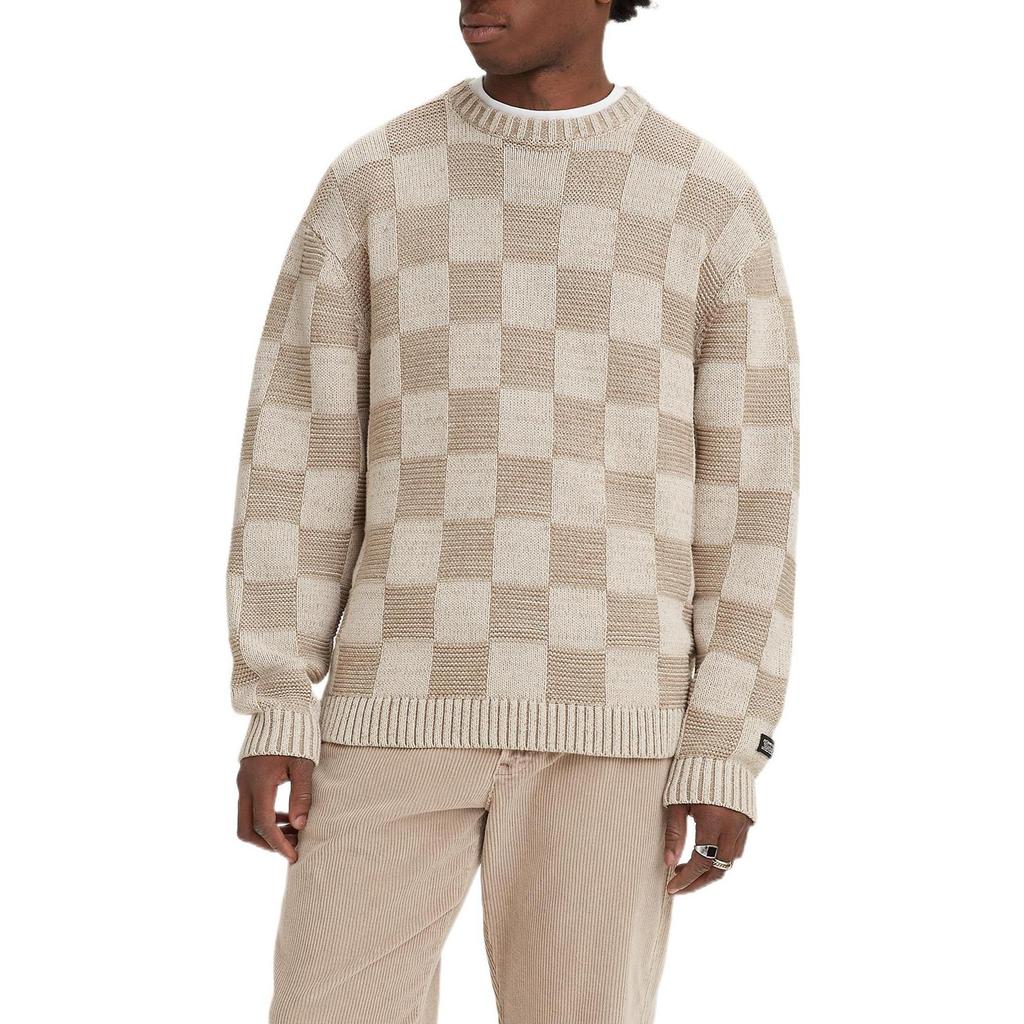 Levis Checkered Crew Neck Pullover Casual Long Sleeve Sweater Men Sweater Brown A3107-0000