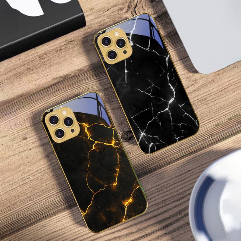 Red Lava Texture Pattern For IPhone 16 Pro Max 15 P Ro 14 13 Plus 12 Mini 11Pro Max XS Max XR Golden Tempered Glass Phone Case