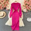 RUGOD Sexy Round Neck Knitted Slit Dress Women's New Autumn and Winter Bottoming Tight Elastic Wrap Hip Sweater Dress