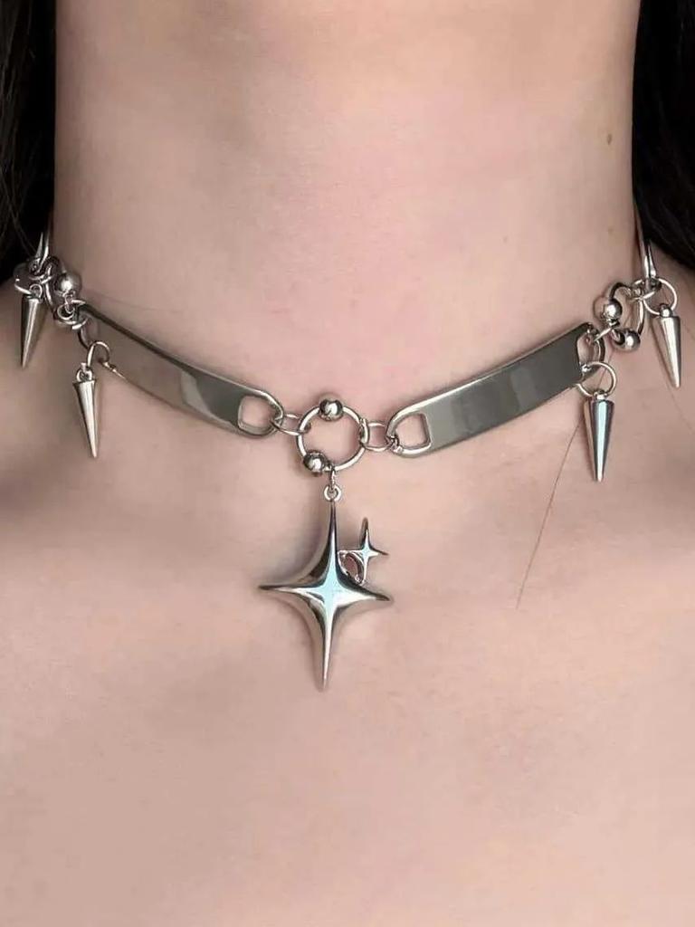 Metal Love Starlight Necklace New Gothic Punk Style Metal Necklace Romantic Starlight Pendant Fashionable Personality Jewelry