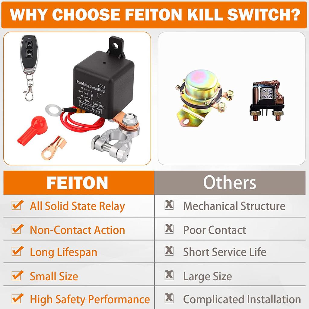 Remote Battery Disconnect Switch 12V 200A Battery Cut Off Switch Relay Anti-Theft Remote Control Kill Switch for Car Boat RV Van