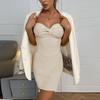 Slim Stretch Knit Cross Strapless Sleeveless Solid Color Dress for Women Spring
