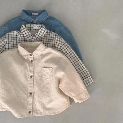 Korean-Style Kids' Single-Breasted Shirt Jacket with Chest Pocket
