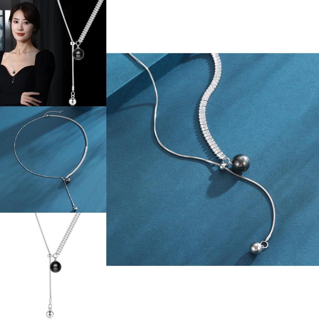 Fashionable Multi-layered Pearl And Crystal Necklace With Unique Geometric Design For Women