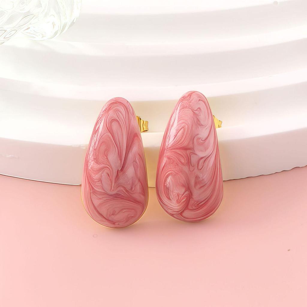 Stainless Steel Enamel Water Drop Earrings - Light Luxury Sweet Style for Women