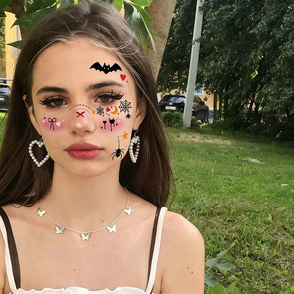 Waterproof Halloween Face Tattoo Disposable Bat Face Stickers Cheek Temporary Stickers  Women