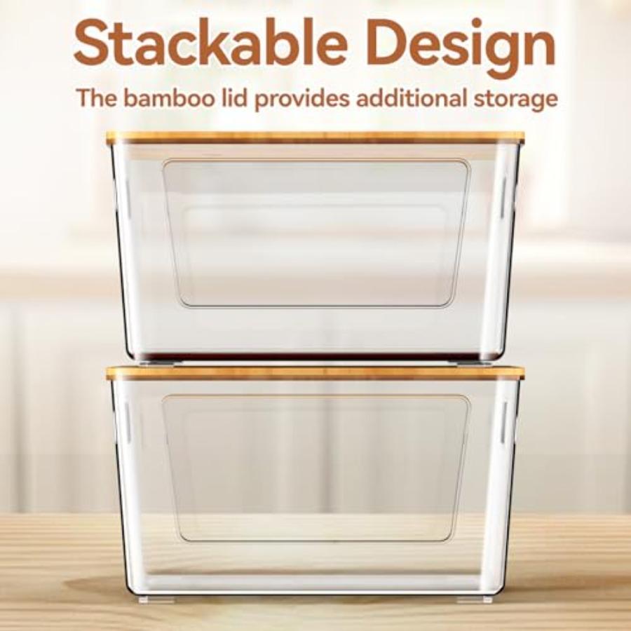2 Pack Stackable Bamboo Lid Trash Bag Holder Extra Large Garbage Bag Dispenser for Kitchen Laundry Room Under Sink Organization