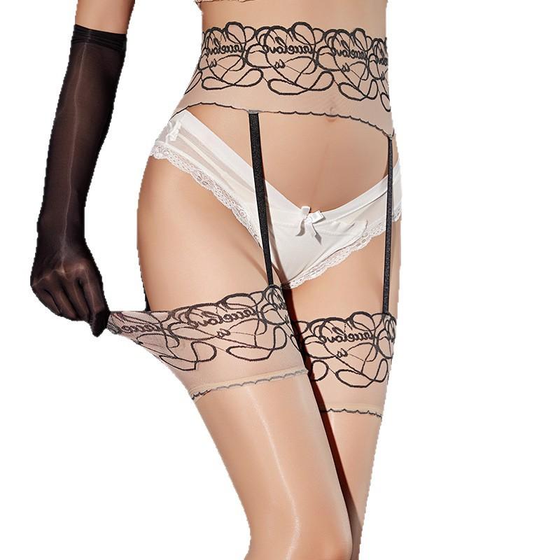 Sexy Two-Color Love Lace Waist Suspender Stockings Ultra-Thin Aurora Silky Socks Hot Girl Party Pole Dance Sex Game Toys Cos Jk