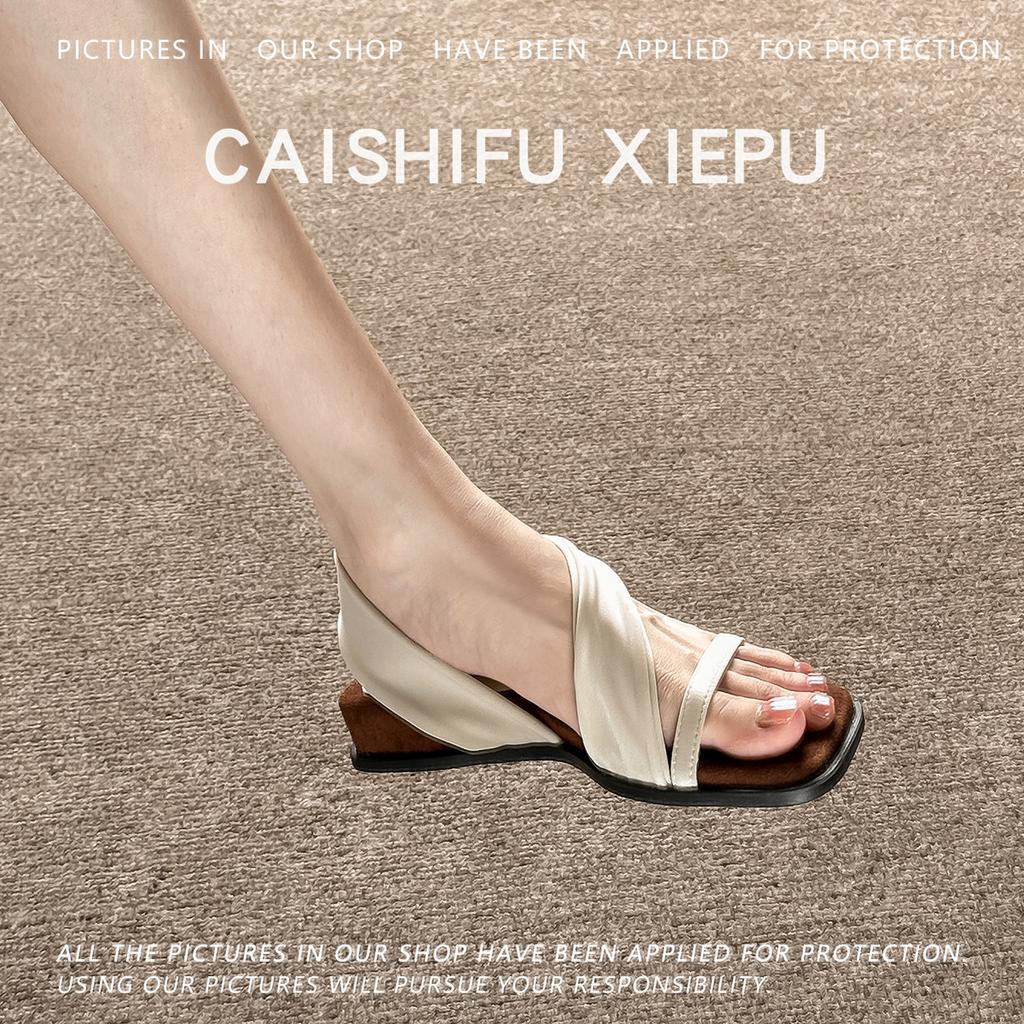 Summer Niche Design Two Wear 3.5CM with Retro Simple Open-toed Ins Fairy Wind Beach Non-slip Soft Bottom Korean Version