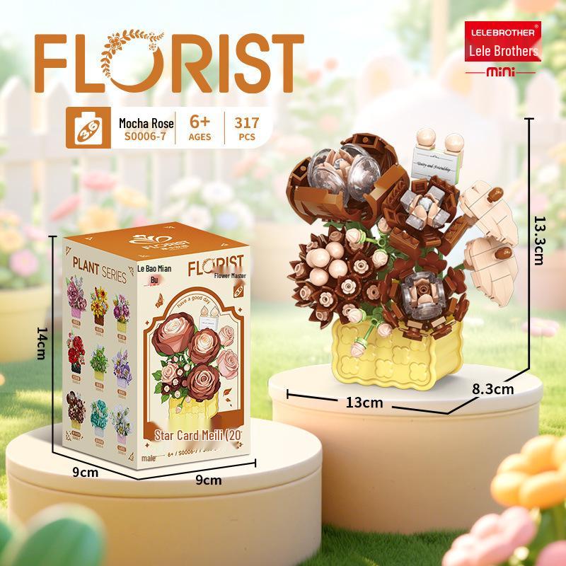 LEGO-Compatible Micro Blocks Eternal Flower Basket Bouquet - Educational Building Toy for Girls