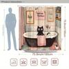 1pc Black Cat In Vintage Bathtub Shower Curtain - Nautical Theme, Pink Towel & Posters, 70.8x70.8", Polyester, 12 Hooks,Washable