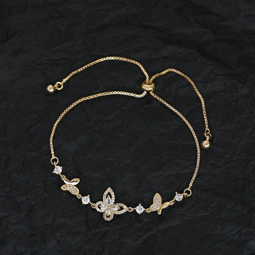 Elegant Butterfly Charm Bracelet for Women, Adjustable Sliding Crystal Bracelets with Micro Pave CZ Hollow-out Design