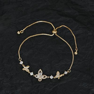 Elegant Butterfly Charm Bracelet for Women, Adjustable Sliding Crystal Bracelets with Micro Pave CZ Hollow-out Design